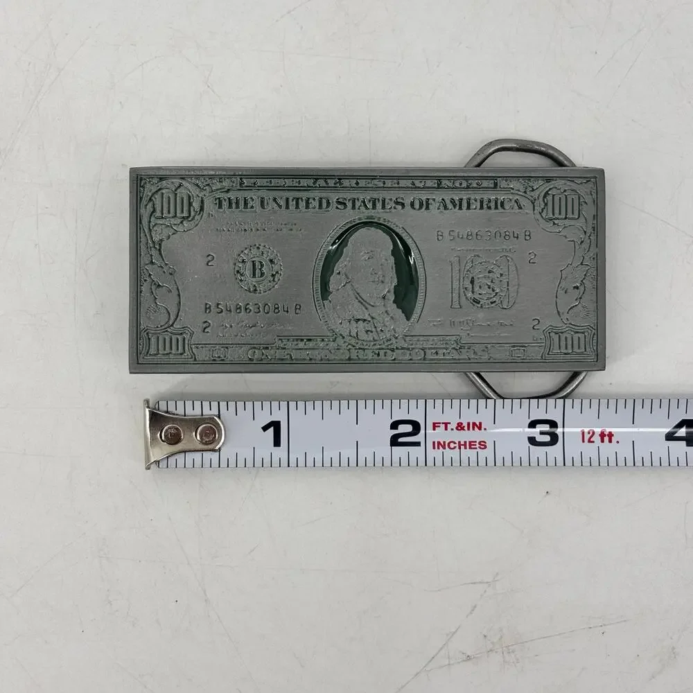 Belt Buckle 100 Dollar Bill Cash Money Bucks Benjamin Vtg 1991